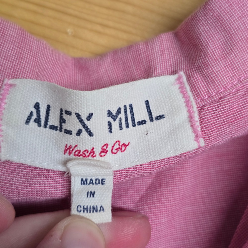 Alex Mill Wash & Go Shirt Womens L Pink Cotton Short Sleeve Camp Collar Casual - Picture 7 of 11